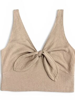 Abercrombie Ribbed Tie Front Tank Neutral Crop Top Stretch Knit Medium